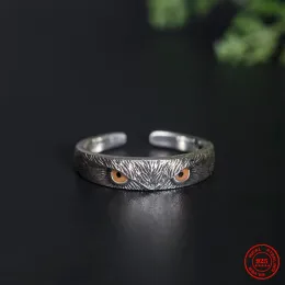 Ringe MKENDN Vintage Punk 925 Sterling Silber Eule Verstellbarer Ring Für Männer Frauen Gothic Trendy Street Hip Hop Dunkler Schmuck