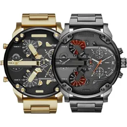 Säljer Sports Military Mens Watches 50mm Big Dial Golden Stainless Steel Fashion Watch Men Luxury Wrist Watch Reloj de Lujo252n