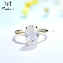 Anelli Kuololit 3.5CT Ghiaccio tritato ovale Moissanite Anello in oro giallo 18K 14K per donna D VVS Anello solitario per festa di fidanzamento Matrimonio