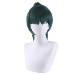 Anime jujutsu kaisen maki zenin cosplay Wig 50cm zielone ciepło odporne na syntetyczne włosy Pelucas Halloween impreza Wigs29998552