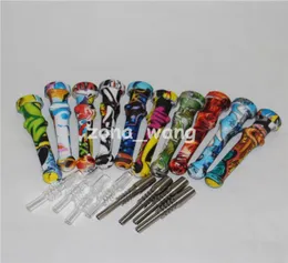 Rökande färgkiselsatser med kvartitan titan tips 14mm silikonpaket mini nc dab -verktyg för glasbongs rigg2045032