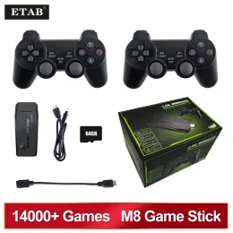 Консоли Игровая консоль 2,4G Двойной беспроводной контроллер M8 Game Stick 4K 10000 игр 64 ГБ Ретро-игры для PS1/GBA Boy Gift