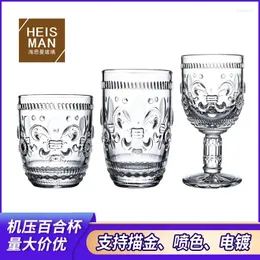 Tumblers Withered Customized Sodium Calcium Glass Press Lily Wine Retro Water Iris High Foot Can Be Electroplated