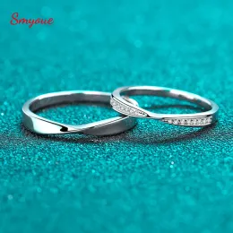 خواتم Smyoue 100 ٪ 925 Sterling Silver Moissanite Ring للنساء رجال زوجين خاتم عيد الحب هدية الذهب الأبيض مطلي بالجنسين