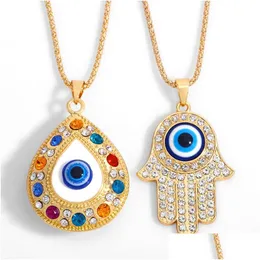 Collane con ciondolo Collana con ciondolo a mano Fatima Turchia Evil Blue Eyes Catena maglione con diamanti Pendenti fortunati vuoti Regolabili Dhgarden Dhfsq