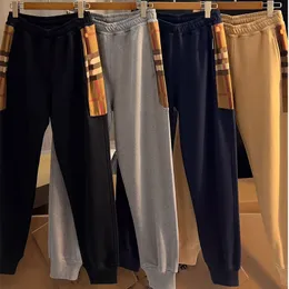 Calças esportivas casuais dos homens jogpants homens oversized check guarnição algodão mistura calças de jogging calças homem calça