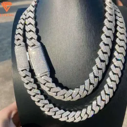 Rose Gold and White Color Silver 925 Round Diamond 18mm Cuban Link Chain Full Iced Out Vvs Moissanite Men Necklace