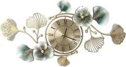 Relógio de parede grande com folha de ginkgo, 37 polegadas, metal, movimento de quartzo, silencioso