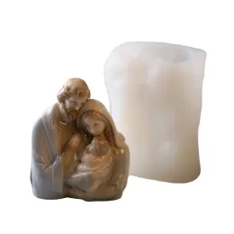 urządzenia katolicka święta rodzina trzy silikonowe pleśń kremówki ciasto żywica gipsowa czekoladowa świeca Jezus Virgin Mary Figurine Mold