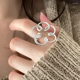 Cluster Rings 925 Sterling Silver Large Flower Hollowed Out Ring For Women Girl Gift Line Irregular Adjustable Jewelry Drop