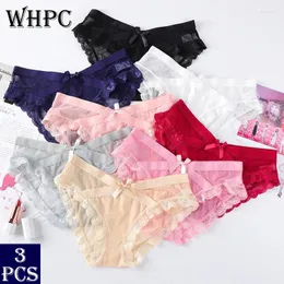 Women's Panties 3Pcs/Lot Lace Female Briefs Bowknot Underwear Skin-Friendly Comfortable For Femmes Elastic Lingerie Feminina