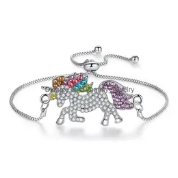 Charmarmband Rhinestone Charm Armband för kvinnor Sier Gold Fashion Justerbar Diamond Horse Pendant Box Chain Girl Lady Gift Bang Dhcir