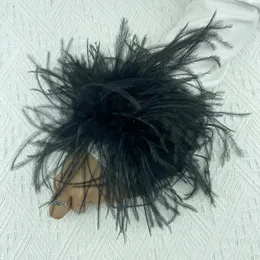 Natural avestruz pena punhos de pulso feminino acessórios para o cabelo pulseiras peludas moda luxo pena tornozeleiras para mulher 5cm manguito 240219