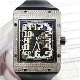 Relógio de pulso RM KU + Relógio de pulso de fábrica Relógio de luxo Richardmile Série masculina oca máquinas automáticas 50x38mm Relógio masculino Rm016 ouro diamante oco
