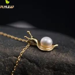 Colares 925 prata esterlina pérola de água doce caracol colar para mulheres 18k ouro estilo chinês feminino jóias finas flyleaf novo