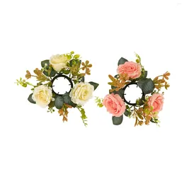 Decorative Flowers Candle Rings Wreath Creative Floral Pillar Candles Holder Garland For Living Room Wedding Farmhouse Party Supplies