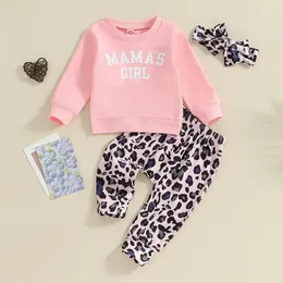 Clothing Sets 3Pcs Toddler Baby Girls Clothes Long Sleeve Letter Print Sweatshirt Leopard Pants Bow Headband Spring Fall Outfits