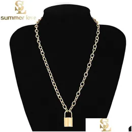 Pendant Necklaces High Quality Lovers Lock Pendant Necklace Steampunk Clavicle For Women Golden Sier Alloy Chain Valentines Day Gift D Dhvvq