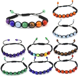 Fashion Creative Seven Chakra Rainbow Stone Beads Woven Bracelet for Men and Women Adjustable Bracelet