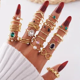 Cluster Rings IFKM Fashion Geometric Knuckle Set For Women Crystal Gold Color Finger Ring 2024 Boho Ladies Wedding Jewelry Gift