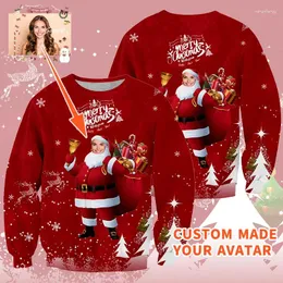 Men's Hoodies IFPD Xmas Sweater 3D Printed Custom Santa Claus Design DIY Avatar Christmas Gift Couple Clothing Sweatshirt EU-Size Drop