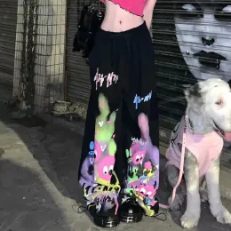 سراويل ديب تاون سايبر Y2K سروال سروال امرأة الوردي اليابانية harajuku baddies trashy rave الزي الشرير السراويل السود