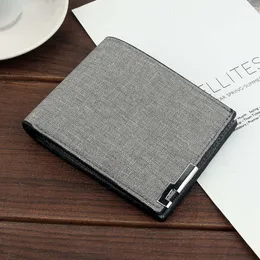 Mens Wallet Coin Purse Short Slim Mens Wallet Credit Card Bi-Fold Canvas Casual Card Holder Liten Metal Buckle