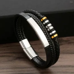 Charm-Armbänder, klassisch, geflochtenes Leder, für Herren, Mehrkammer, handgewebt, Punk, Hip, Rock, Kreis, Schleife, Edelstahl, Modeschmuck, Geschenk