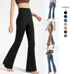 Align LU-07 Womens Yoga Pants Solid Color Nude Sports Shaping Waist Tight Flared Fitness Loose Jogging Sportswear lulemen Womens Nine Point Flared Pant High Quality