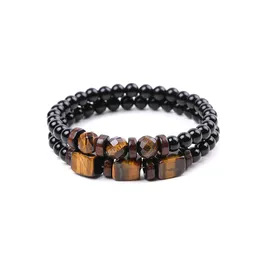 Sektion Square Tiger Eye Pärlor Strand Wood Partition 6mm Bright Matte Black Stone Par Set Armband