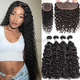 Synthetic Wigs Water Wave Bundles With Closure Frontal HD Transparent Lace Brazilian Hair Weave 3 Bundles With Closure Human Hair zln240222