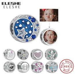 الخرز Eleshe 925 Sterling Silver Charm مخصص صور كريستال حبات تناسب سوار السحر الأصلي ملحقات DIY المرأة المجوهرات