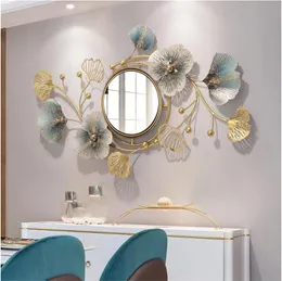 Specchi da parete decorativi in metallo per soggiorno, grandi specchi da parete in metallo Specchio decorativo da parete con foglia di ginkgo per soggiorno, camera da letto d'ingresso
