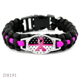 Braccialetti con ciondoli 7 stili Braccialetti con ciondoli rosa Combattente per la consapevolezza del cancro al seno Speranza Nastro Paracord Blu Giallo Nero Arancione All'aperto Ca Dhhfi