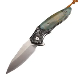 A2261 Flipper Folding Knife ASP30 Satin Blade Cured Wood with Steel Sheet Handle Outdoor Ball Bearing Washer Fast Open Folder Knives