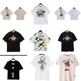 Designer Men's Camisetas Graffiti Tees Tops Palms Palmangel City Designer Limited Inkjet Carta Impressão Mulheres Veleiro Manga Curta Casual Tees Tops Branco D7