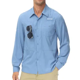 Mens Upf 50 Långärmfiske skjortor Sun Protection Andningsvandringsarbete Skjorta Casual Button Down With Zipper Pocket 240220