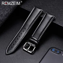 الساعات الأخرى Remzeim Calfskin Leather حزام مواد ناعمة حزام معصم حزام 18 مم 20 مم 22 مم 24 ملم مع مشبك الفولاذ المقاوم للصدأ الفضي J240222