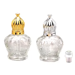 Rolo de vidro transparente em frasco de óleo essencial frasco de perfume de 15ml com tampa de coroa preta dourada prateada