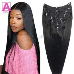 Synthetic Wigs Straight Clip In Human Hair Natural black 100% Human Hair Set with 18Clips Double Weft Hair for Woman zln240222