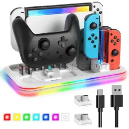 Suportes Novo RGB Switch Controller Charger Dock Charging Docking Station 8 Slots de jogo para Nintendo Switch OLED 4 Joycons Pro Controller