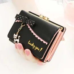 Ladies Wallet Cute Female Short Japanese and Korean New Cat Mini Pendant Student Small Wallet Metal Coin Purse Card Holder