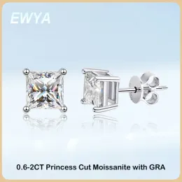 Orecchini EWYA Vero 1 carato Princess Cut Moissanite Orecchini con diamanti per le donne Party Gioielleria raffinata 100% S925 Orecchini in argento sterling