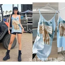 Kadın Tankları Yaz Sırtsız Yuaf Midi Cami Elbise Kadınlar İçin 2024 Fransız Moda Sundress Tasarım Grafik Frocks Vintage Tek Parçalı Giysiler