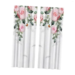 Curtain Rose Floral Digital Printing Sheer With Grommets Machine Washable