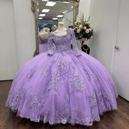 Lavender Quinceanera Dress Suknia Ball Applica Frezowanie koronkowe przyjęcie urodzinowe sukienki na bal maturalny vestidos de fiesta