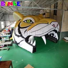 4x4.3x3.6mH (13.2x14.1x11.8ft) atacado Oxford animal cabeça inflável tigre túnel de futebol para decoração de eventos esportivos mascote portão de entrada