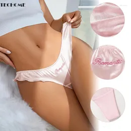 Women's Panties TECHOME Women Ice Silk Satin Thongs Ladies Low Waist Sexy Fun Seamless Sports Letter Print Fungus