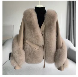 Fox Fur Grass Coat Womens Short 2023 New Haining Sheepes Seaptin Doordercycle Wear Leather and Fur Coat Intercated Winter 231114