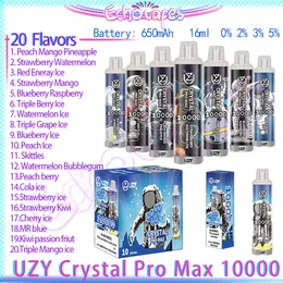Oryginalny Uzy Crystal Pro Max 10000 Puff Ujeżdżalne Pen Penu 1,2OHM Cewka z siatki 16 ml Pod 650 mAh Bateria akumulatorowa elektroniczne CIGS Puffs 10k 0% 2% 3% 5% RBG Lekkie vapes